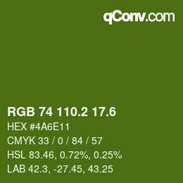 カラーコード: RGB 74 110.2 17.6 | qconv.com