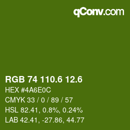 カラーコード: RGB 74 110.6 12.6 | qconv.com