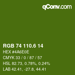 カラーコード: RGB 74 110.6 14 | qconv.com