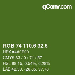 カラーコード: RGB 74 110.6 32.6 | qconv.com