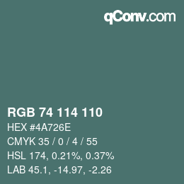 カラーコード: RGB 74 114 110 | qconv.com