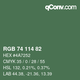 カラーコード: RGB 74 114 82 | qconv.com