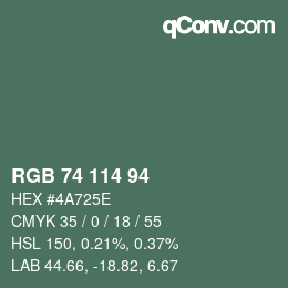 Código de color: RGB 74 114 94 | qconv.com
