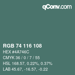 颜色代码: RGB 74 116 108 | qconv.com