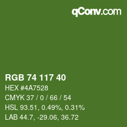 Color code: RGB 74 117 40 | qconv.com