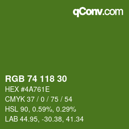 Color code: RGB 74 118 30 | qconv.com