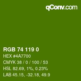 Color code: RGB 74 119 0 | qconv.com