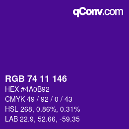 カラーコード: RGB 74 11 146 | qconv.com
