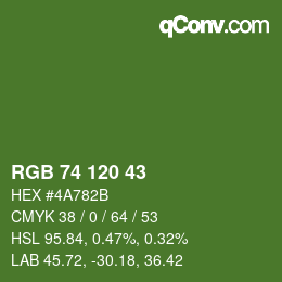 Color code: RGB 74 120 43 | qconv.com