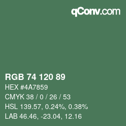 Código de color: RGB 74 120 89 | qconv.com