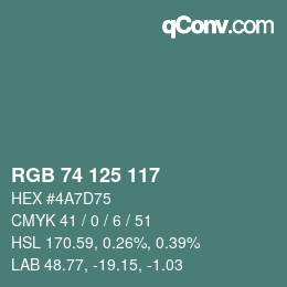 颜色代码: RGB 74 125 117 | qconv.com