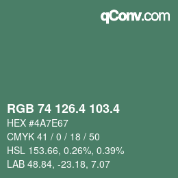 カラーコード: RGB 74 126.4 103.4 | qconv.com
