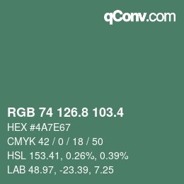 カラーコード: RGB 74 126.8 103.4 | qconv.com