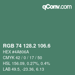 カラーコード: RGB 74 128.2 106.6 | qconv.com