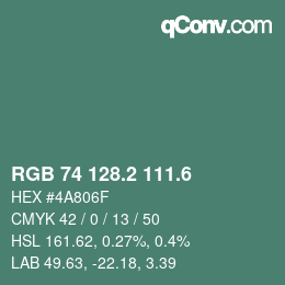カラーコード: RGB 74 128.2 111.6 | qconv.com