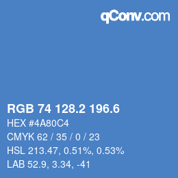 カラーコード: RGB 74 128.2 196.6 | qconv.com