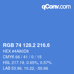 カラーコード: RGB 74 128.2 216.6 | qconv.com