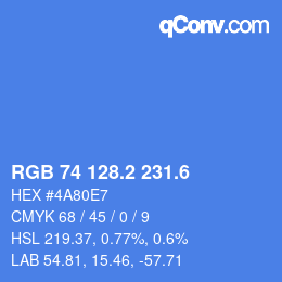 カラーコード: RGB 74 128.2 231.6 | qconv.com