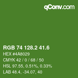 カラーコード: RGB 74 128.2 41.6 | qconv.com
