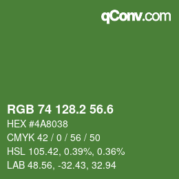カラーコード: RGB 74 128.2 56.6 | qconv.com