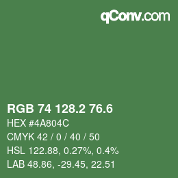 カラーコード: RGB 74 128.2 76.6 | qconv.com