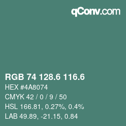 カラーコード: RGB 74 128.6 116.6 | qconv.com