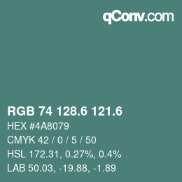 カラーコード: RGB 74 128.6 121.6 | qconv.com