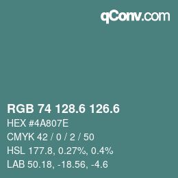 カラーコード: RGB 74 128.6 126.6 | qconv.com