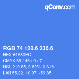 カラーコード: RGB 74 128.6 236.6 | qconv.com