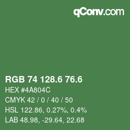 カラーコード: RGB 74 128.6 76.6 | qconv.com