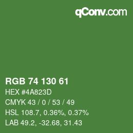 Color code: RGB 74 130 61 | qconv.com