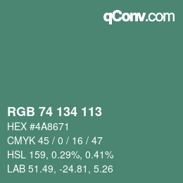 Color code: RGB 74 134 113 | qconv.com