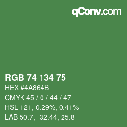 Color code: RGB 74 134 75 | qconv.com