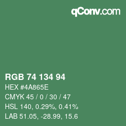 Color code: RGB 74 134 94 | qconv.com