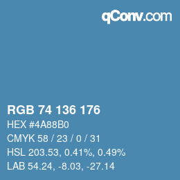 颜色代码: RGB 74 136 176 | qconv.com