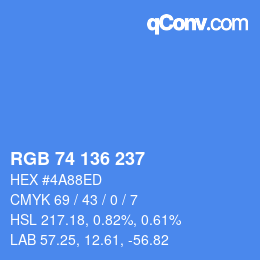 Color code: RGB 74 136 237 | qconv.com