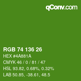 Color code: RGB 74 136 26 | qconv.com