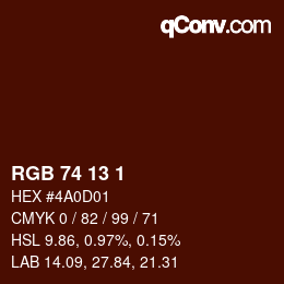 Color code: RGB 74 13 1 | qconv.com