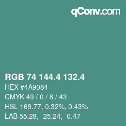 カラーコード: RGB 74 144.4 132.4 | qconv.com