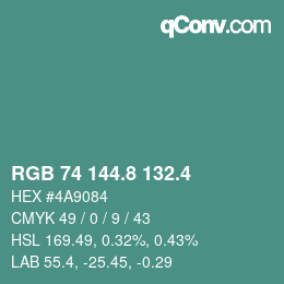 カラーコード: RGB 74 144.8 132.4 | qconv.com