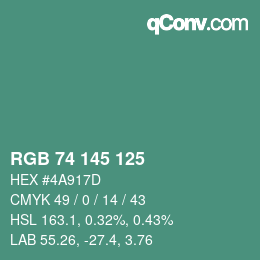 颜色代码: RGB 74 145 125 | qconv.com
