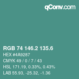 カラーコード: RGB 74 146.2 135.6 | qconv.com