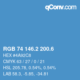 カラーコード: RGB 74 146.2 200.6 | qconv.com