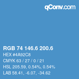 カラーコード: RGB 74 146.6 200.6 | qconv.com