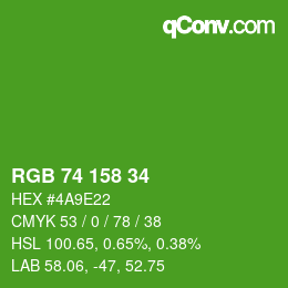 Color code: RGB 74 158 34 | qconv.com