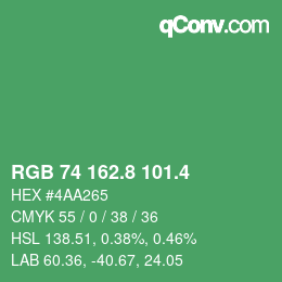 カラーコード: RGB 74 162.8 101.4 | qconv.com