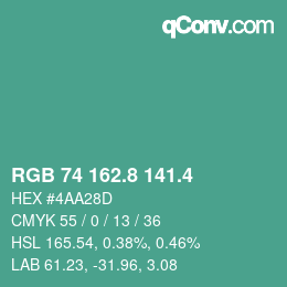 カラーコード: RGB 74 162.8 141.4 | qconv.com