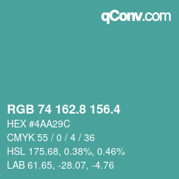 カラーコード: RGB 74 162.8 156.4 | qconv.com