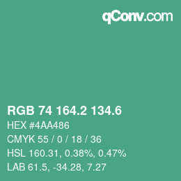 カラーコード: RGB 74 164.2 134.6 | qconv.com