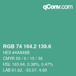 カラーコード: RGB 74 164.2 139.6 | qconv.com
